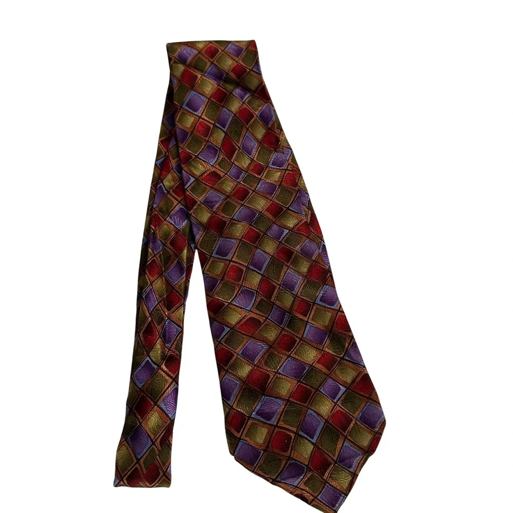 J Garcia Silk Tie Facets II Collection 34 Geometric Diamond Purple Red 2003